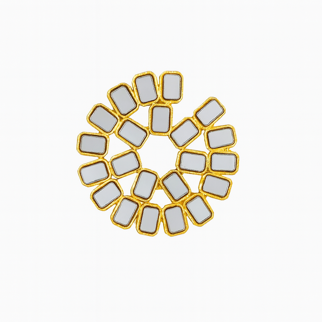 Mirror Style Round Kundan Earrings – 22K Gold Plated Luxe Statement Jewelry
