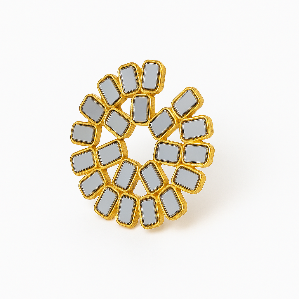 Mirror Style Round Kundan Earrings – 22K Gold Plated Luxe Statement Jewelry