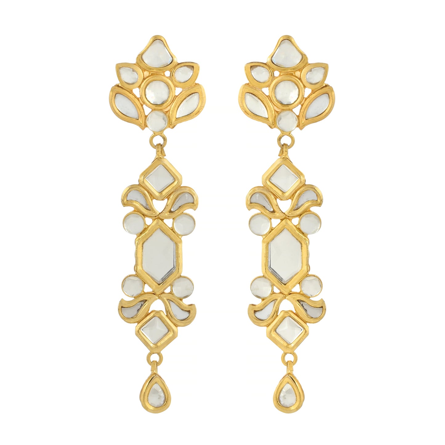 22K Gold Plated Kundan Earrings - Indian Kundan Earrings - Dangle Earrings - Danish Jewellers®