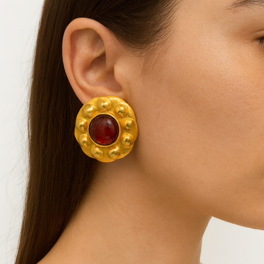 Luxe Line 22K Gold-Plated Kundan Earring with Red Gemstone