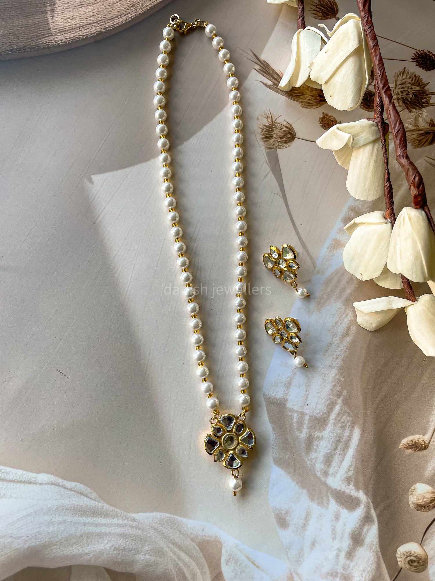 Handcrafted Pearl Kundan Pendant Necklace Set with Earrings | Traditional Ethnic Jewellery for Women
