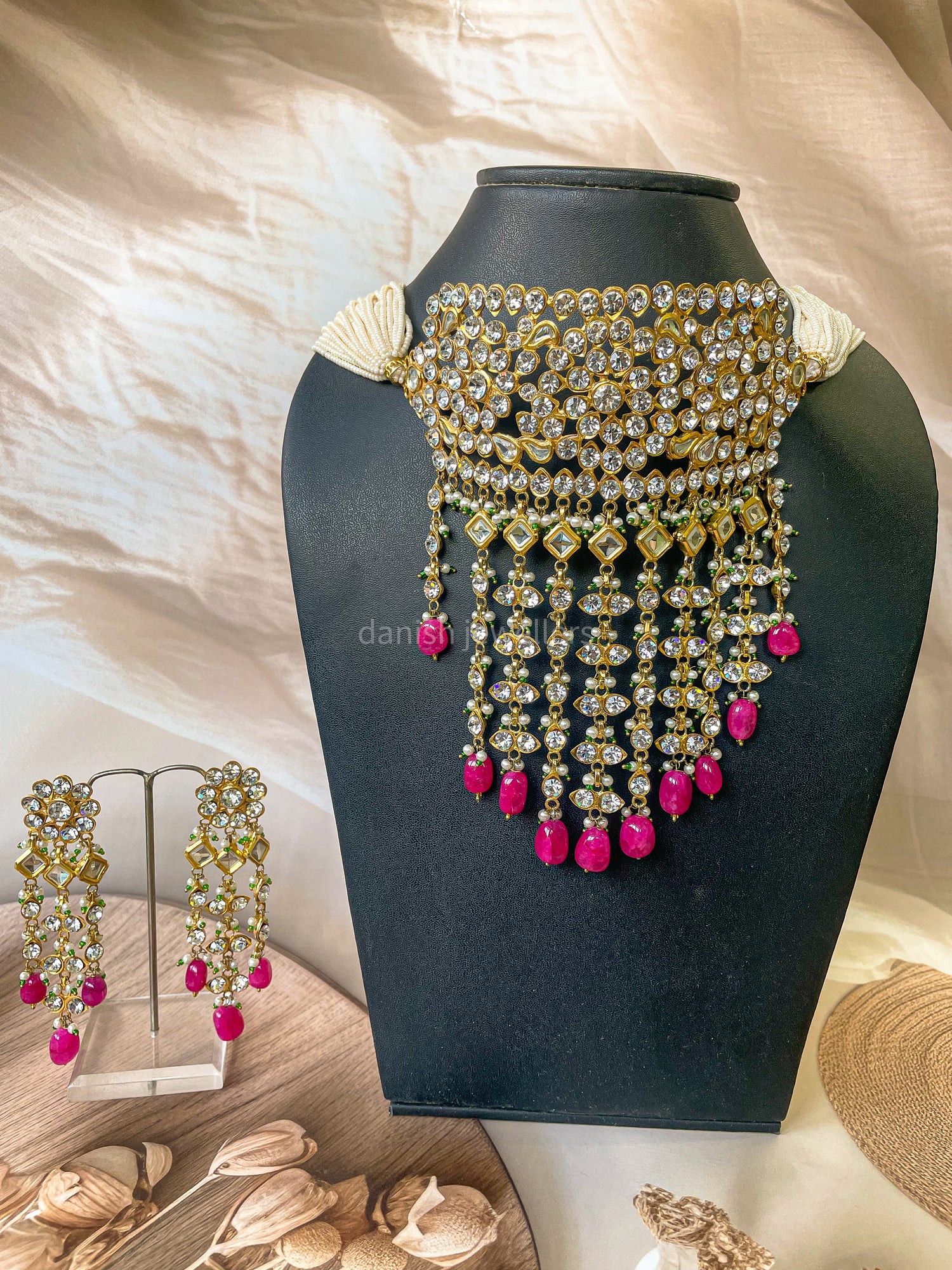 Royal Waterfall Polki Kundan Bridal Choker Necklace Set with Earrings | Luxury Wedding Jewellery