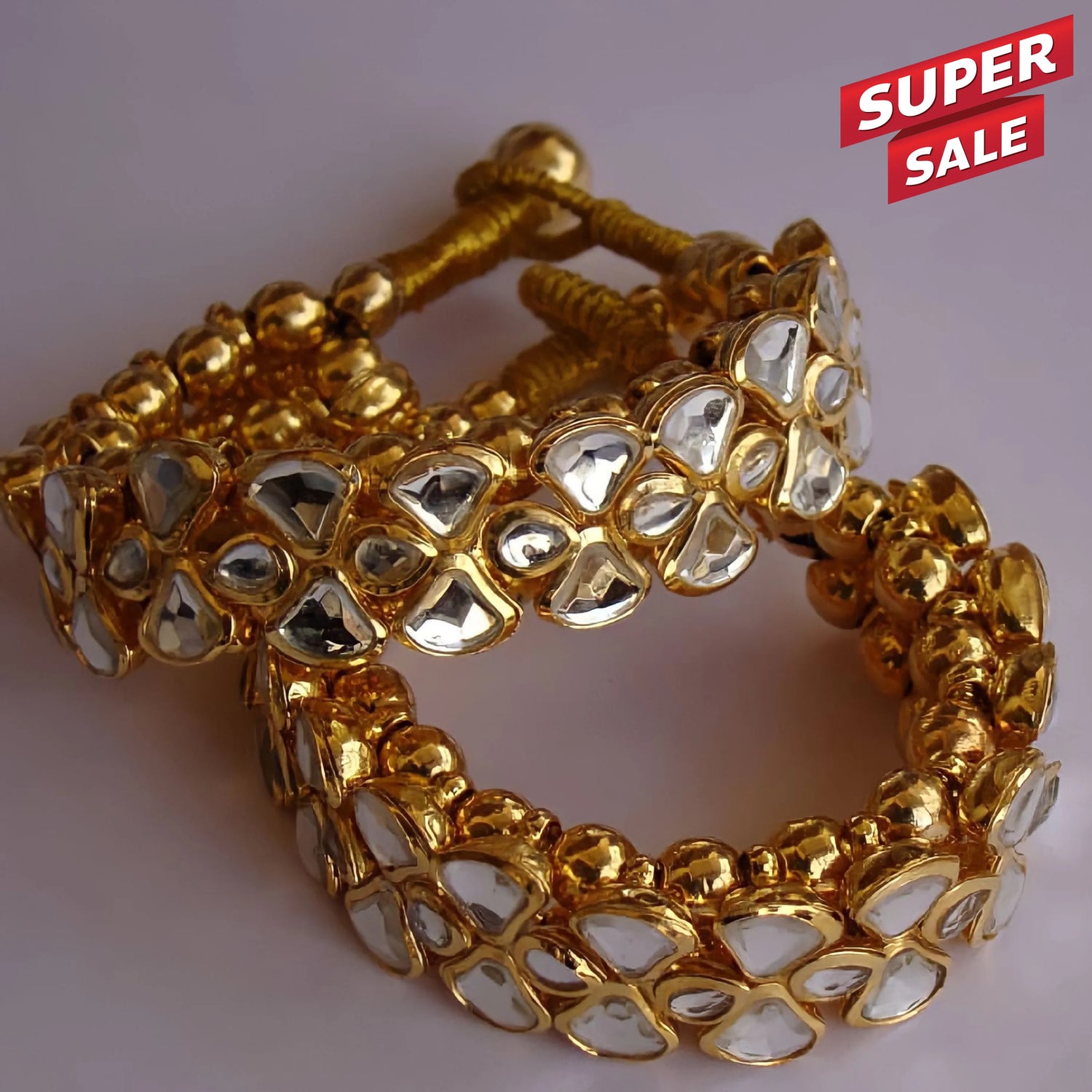 22K Gold Plated Handmade Bracelet - Kundan Pauchi Bracelet