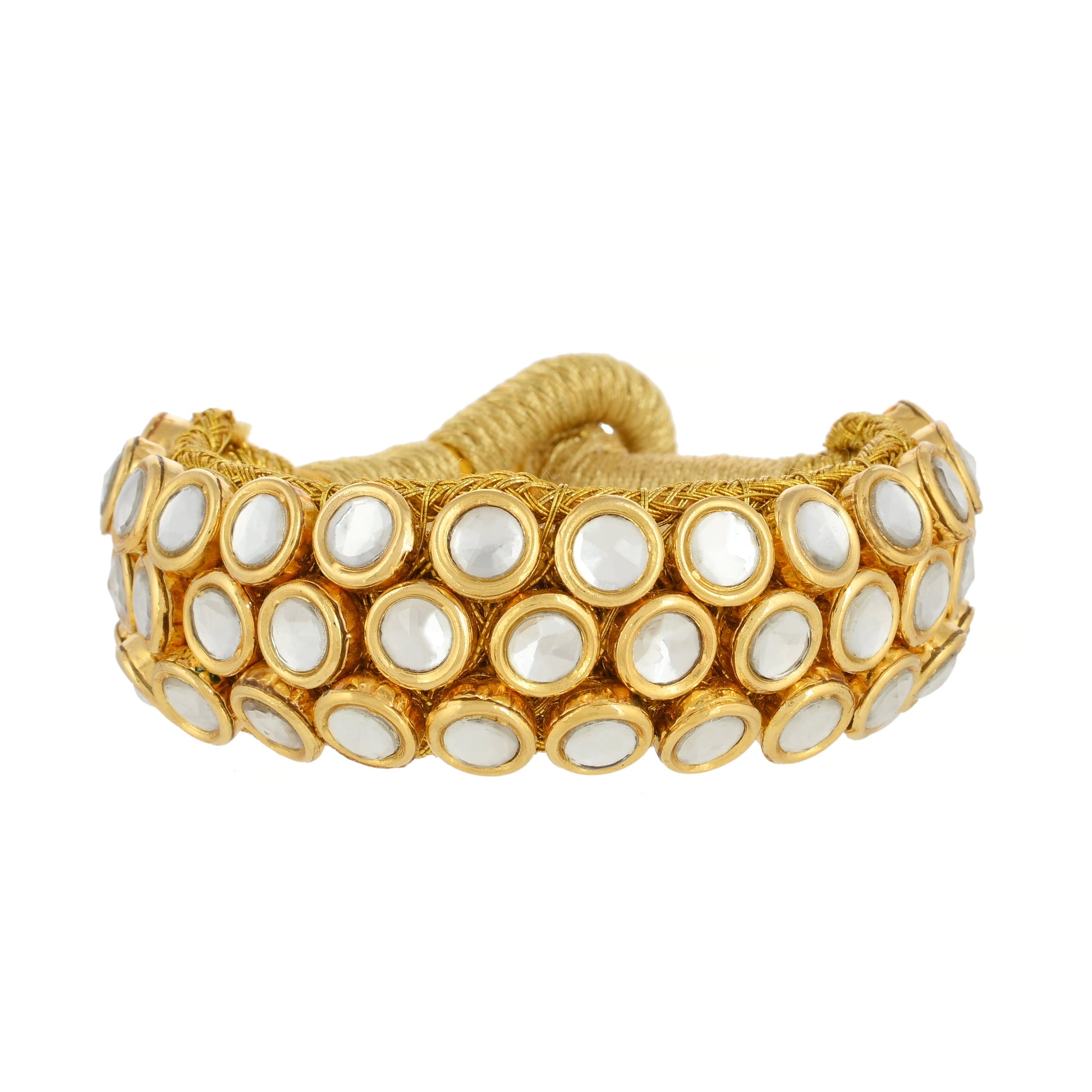 Indian Bracelet - Handmade Bracelet - 22K Gold Plated Kundan 3 Line Bracelet - Danish Jewellers® 