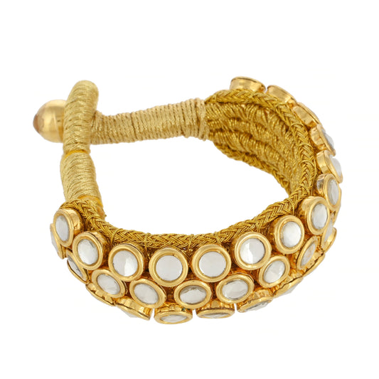 Indian Bracelet - Handmade Bracelet - 22K Gold Plated Kundan 3 Line Bracelet - Danish Jewellers® 