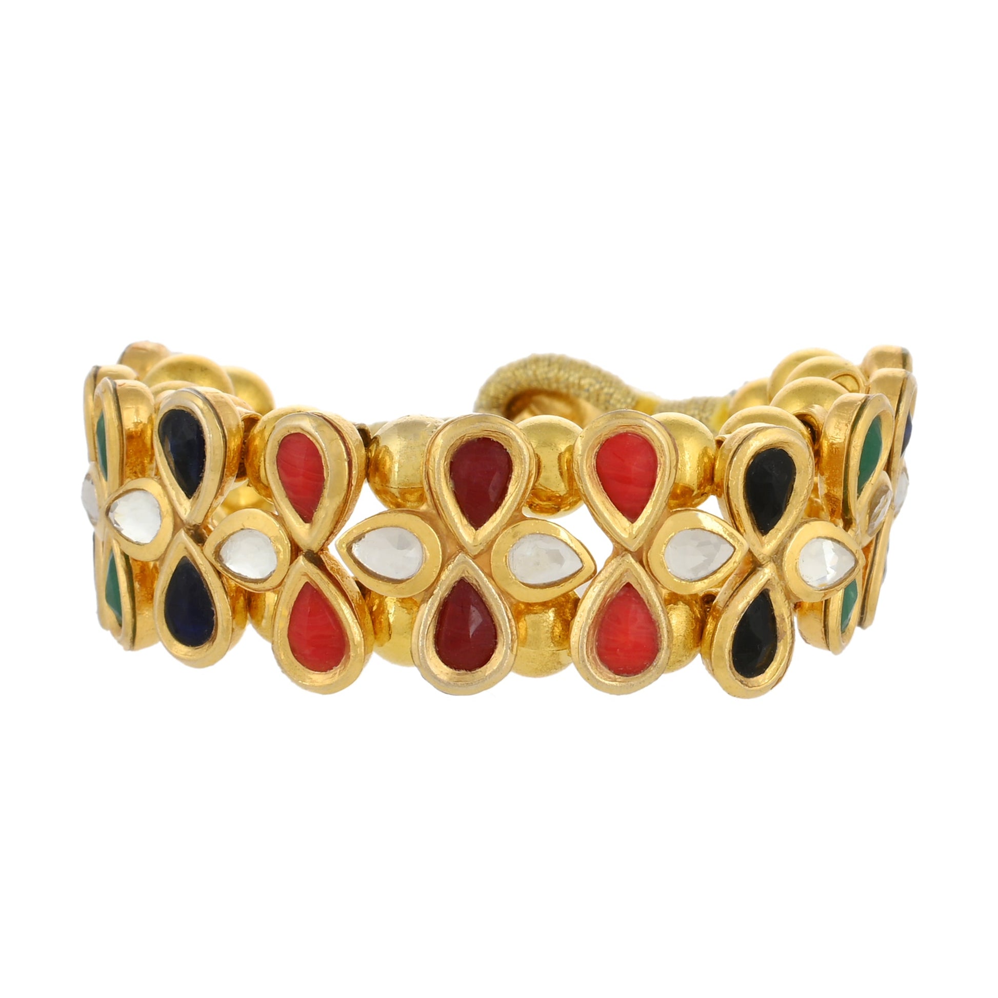 Exquisite 22K Gold Finishing Bracelet - Kundan Bracelet - Multi-Leaf Style Bracelet - Danish Jewellers® 