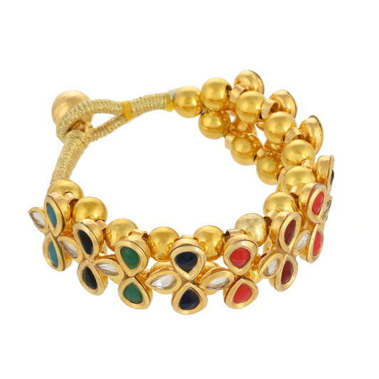 Exquisite 22K Gold Finishing Bracelet - Kundan Bracelet - Multi-Leaf Style Bracelet - Danish Jewellers® 