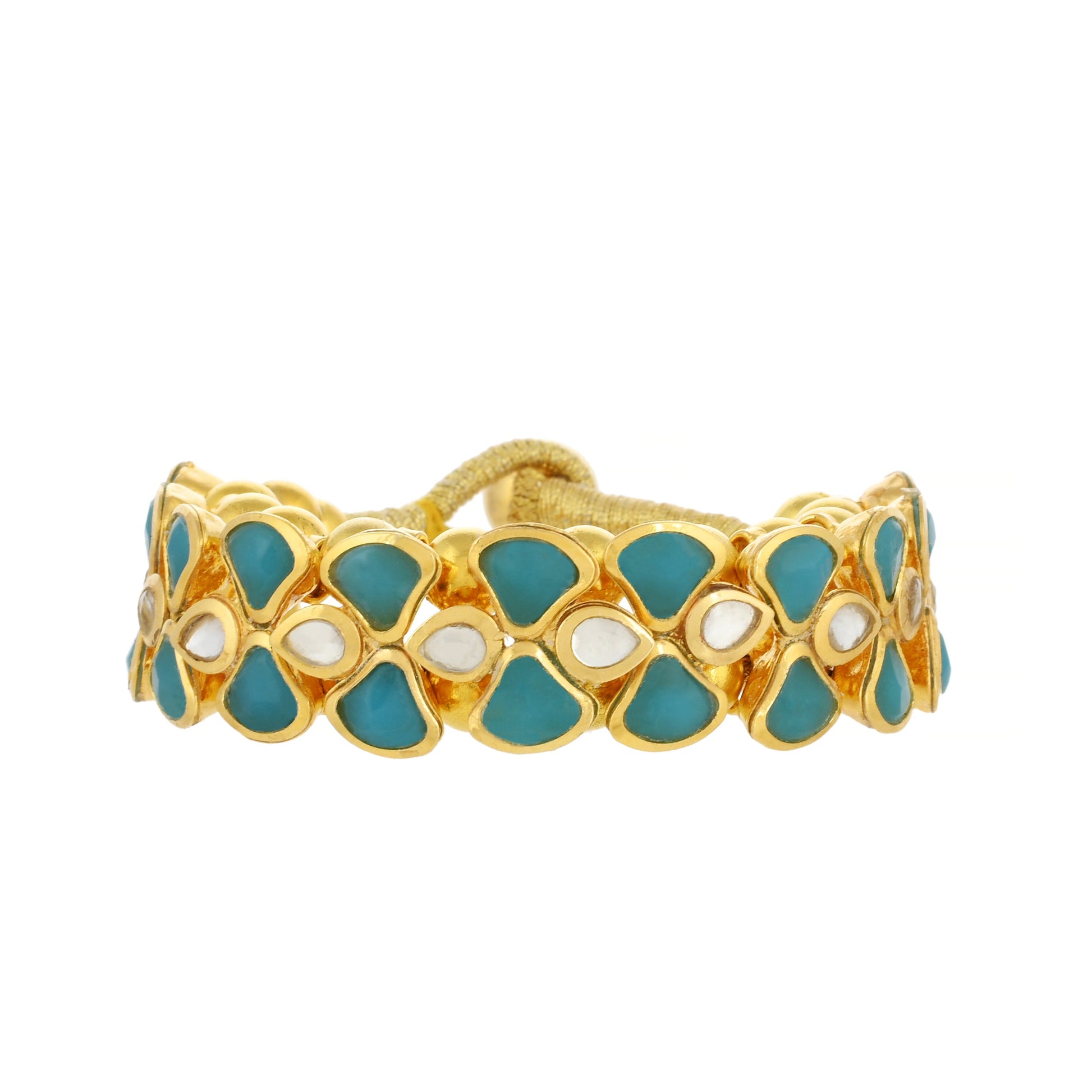 Blue Themed Kundan Bracelet - Handmade Kundan Bracelet - Statement Kundan Bracelet - Danish Jewellers® 