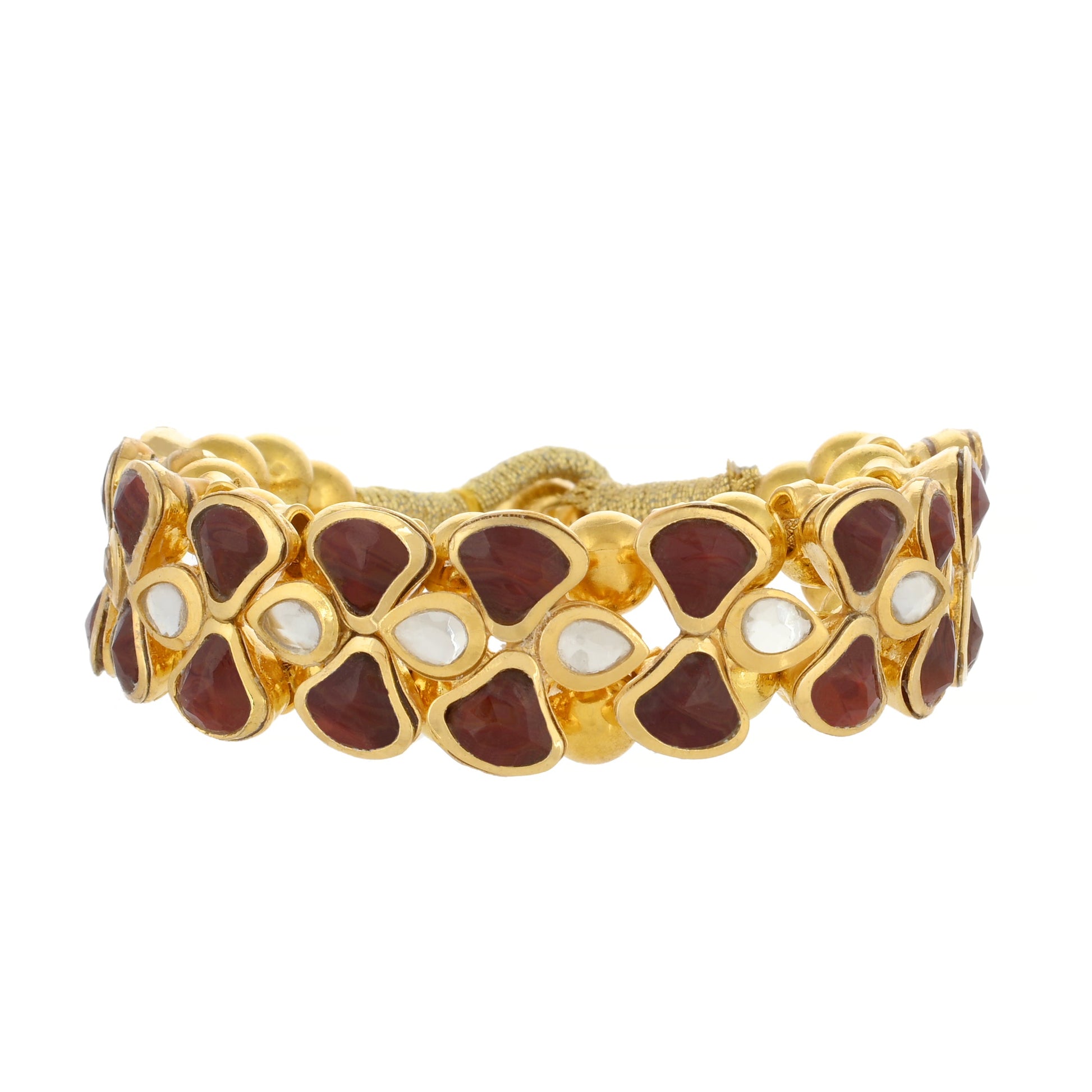 Dark Red Style Kundan Bracelet - Kundan Bracelet - 22K Gold Plated Kundan Bracelet - Danish Jewellers® 