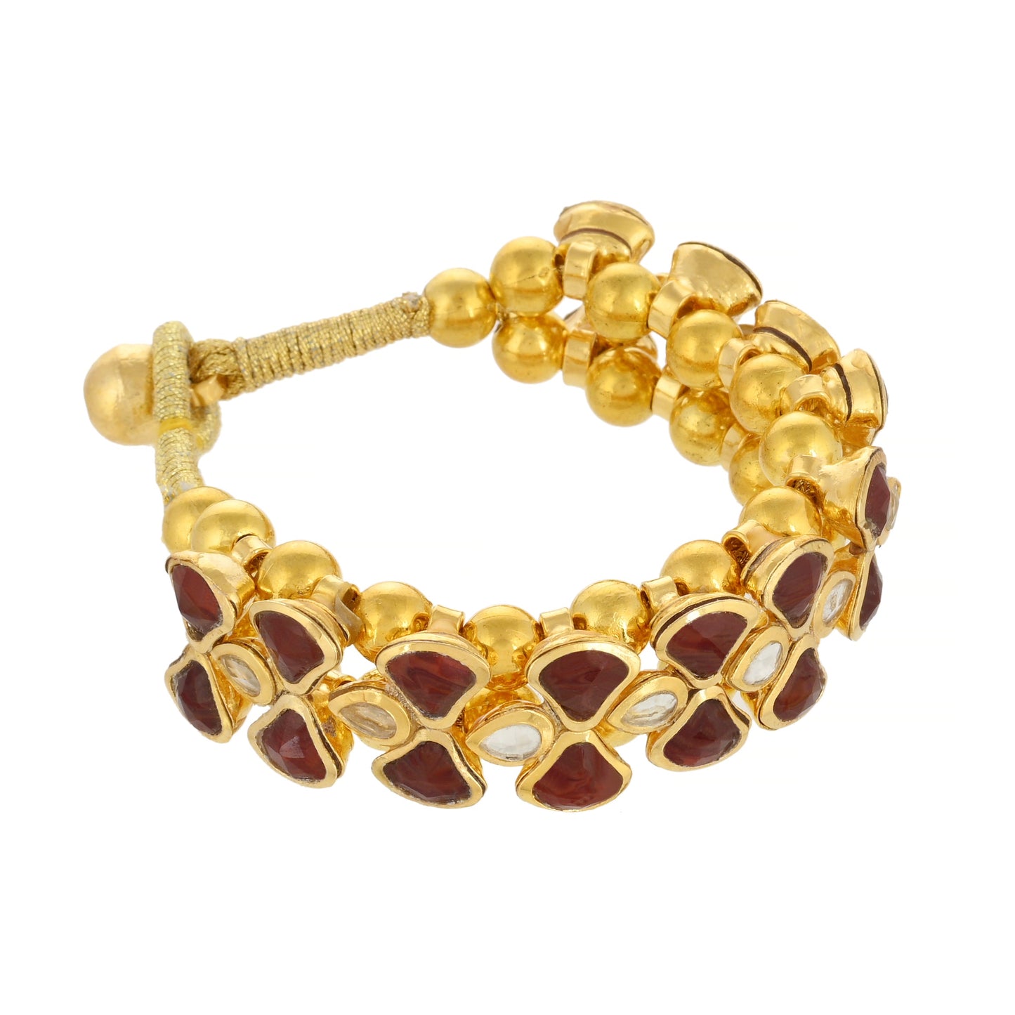 Dark Red Style Kundan Bracelet - Kundan Bracelet - 22K Gold Plated Kundan Bracelet - Danish Jewellers® 