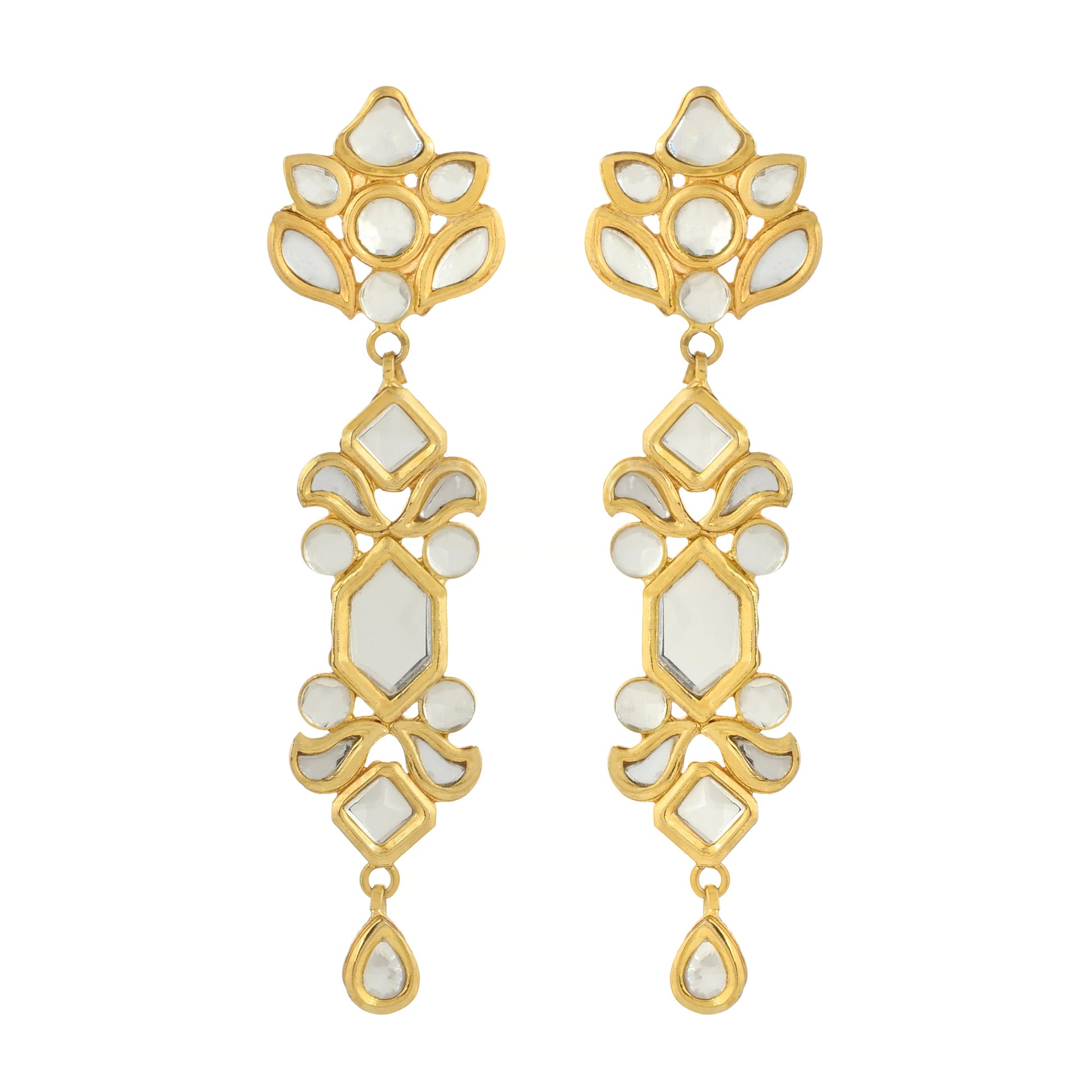 22K Gold Plated Kundan Earrings - Indian Kundan Earrings - Dangle Earrings - Danish Jewellers® 