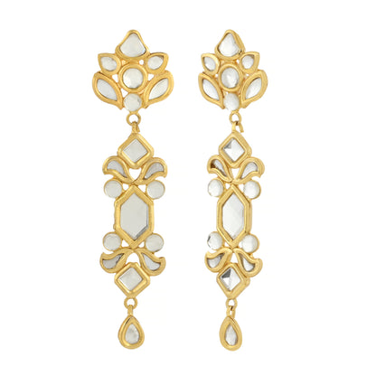 22K Gold Plated Kundan Earrings - Indian Kundan Earrings - Dangle Earrings - Danish Jewellers® 