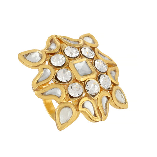 Trendy Ring - 22K Gold Plated Ring - Kundan Ring - Danish Jewellers® 