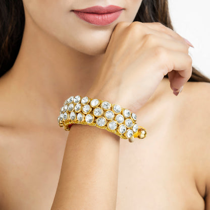 Shinning Stones Kundan Bracelet - 3 Line 22K Gold Plated Bracelet - Handmade Bracelet - Danish Jewellers® 