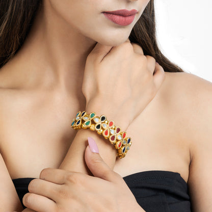 Exquisite 22K Gold Finishing Bracelet - Kundan Bracelet - Multi-Leaf Style Bracelet - Danish Jewellers® 