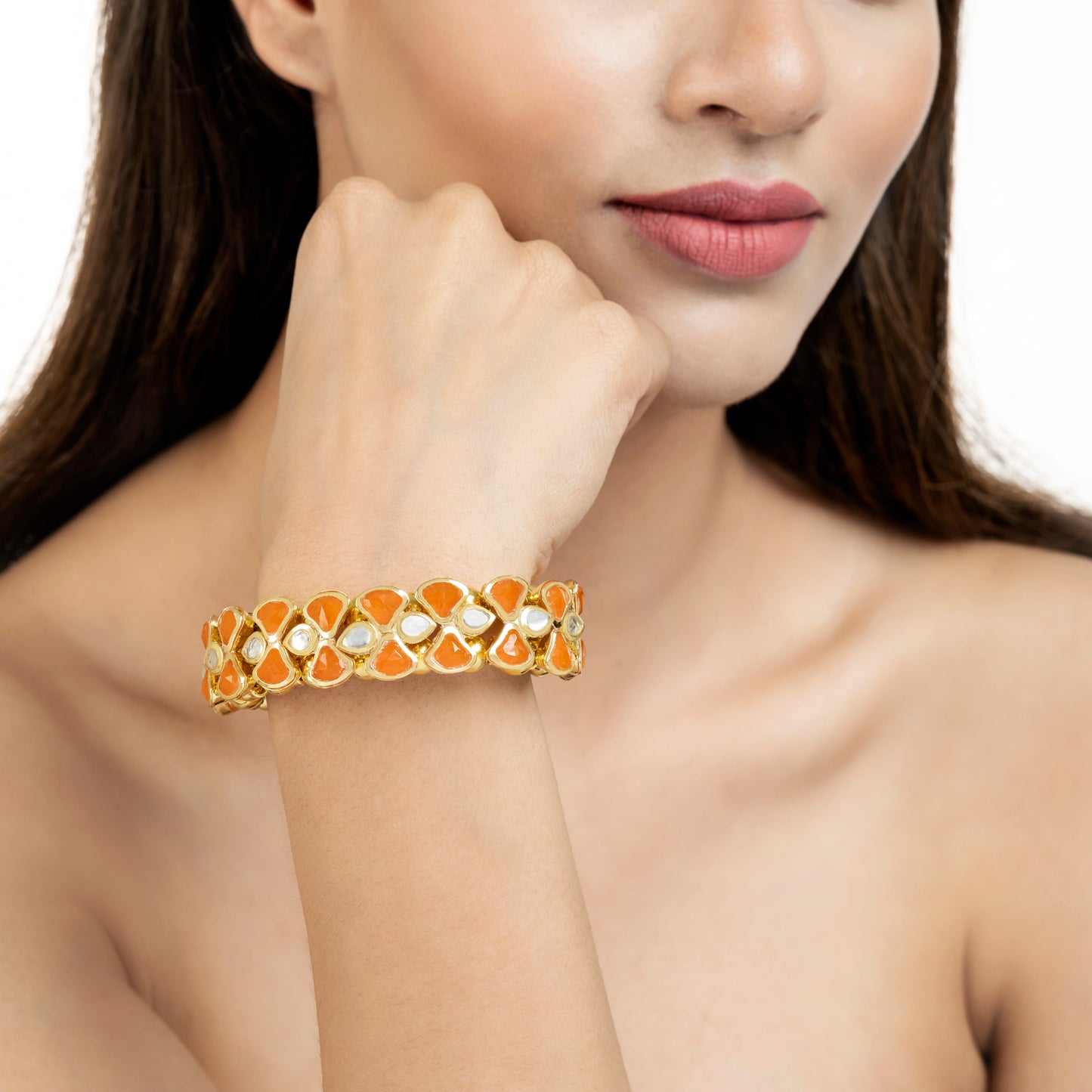 Peach Color Kundan Design Bracelet - Kundan Bracelet - Handmade Bracelet - Danish Jewellers® 