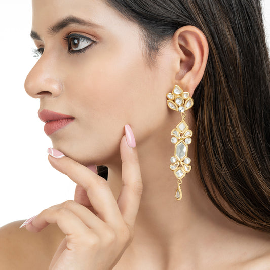 22K Gold Plated Kundan Earrings - Indian Kundan Earrings - Dangle Earrings - Danish Jewellers® 