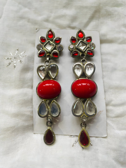 Designer Silver Kundan Earrings