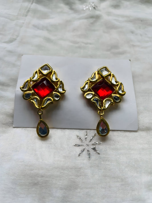 Red Diamond Kundan Earrings