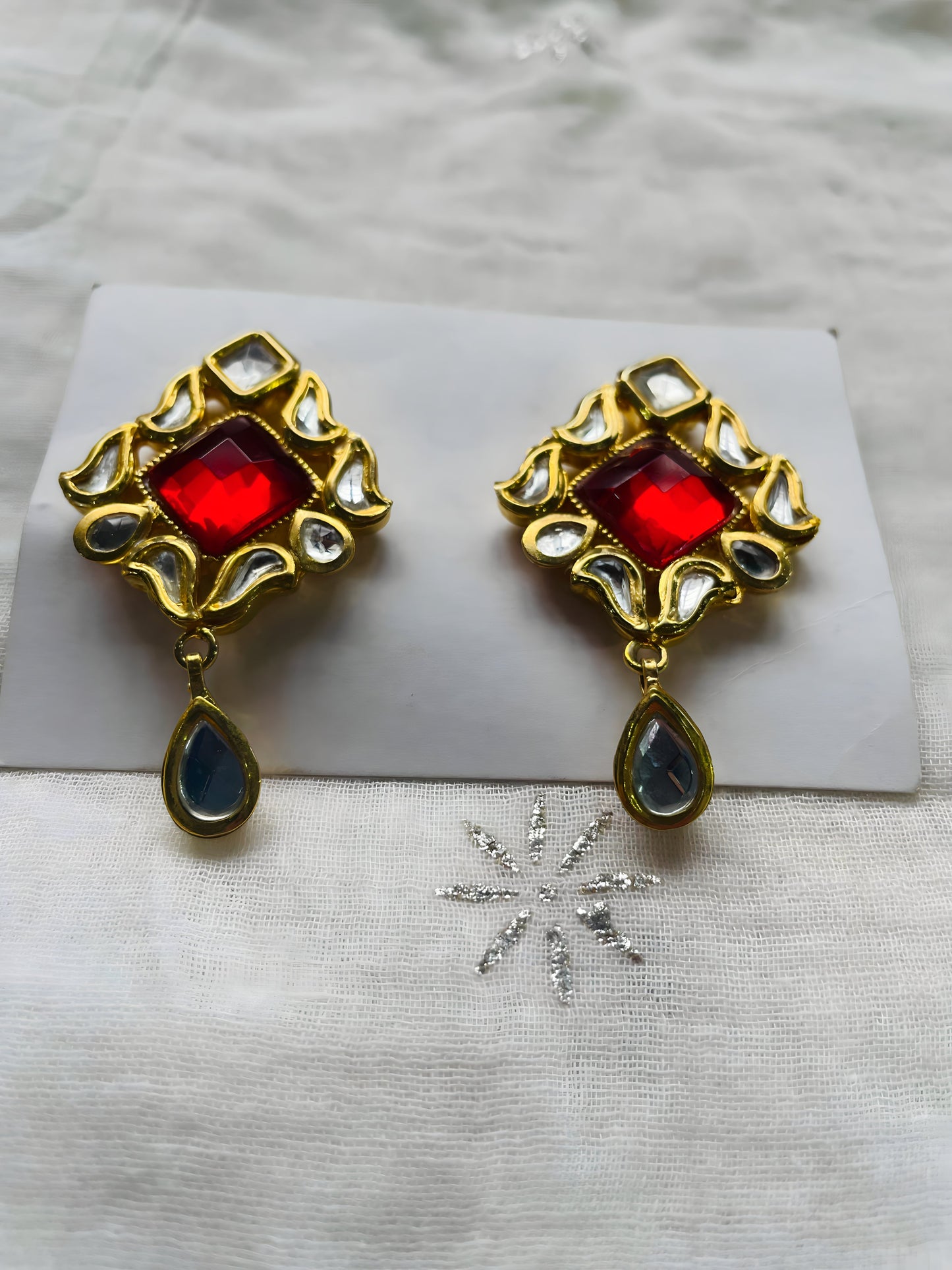 Red Diamond Kundan Earrings