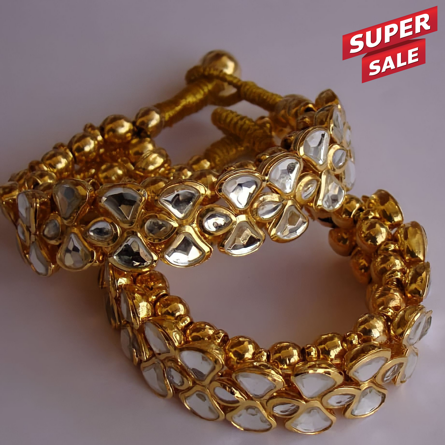 22K Gold Plated Kundan Bracelet - Indian Kundan Bracelet - Handmade Bracelet - Danish Jewellers® 